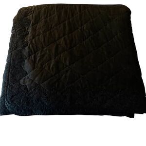 Bella Notte Satin Quilt Queen Coverlet Lace Color is Blue Ink Rayon Looks Black